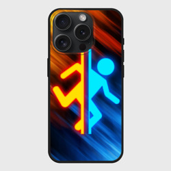 Чехол силиконовый для Apple iPhone 15 Pro матовый Portal логотип человечек желто-голубой