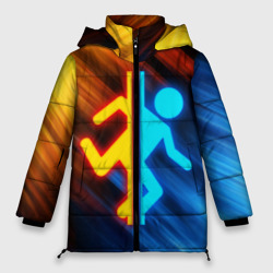 Женская зимняя куртка Oversize Portal логотип человечек желто-голубой