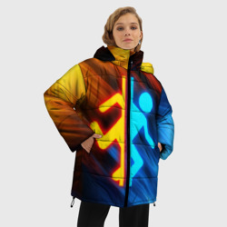 Женская зимняя куртка Oversize Portal логотип человечек желто-голубой - фото 2