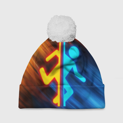 Шапка 3D c помпоном Portal логотип человечек желто-голубой, цвет 3D печать