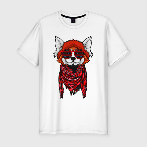 Мужская приталенная футболка из хлопка с принтом Красная панда, вид спереди №1