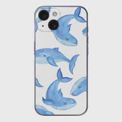 Чехол для iPhone 15 силиконовый с защитой камеры Косяк китов