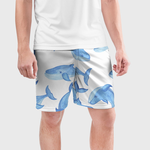 Мужские шорты спортивные с принтом Косяк китов, фото на моделе #1