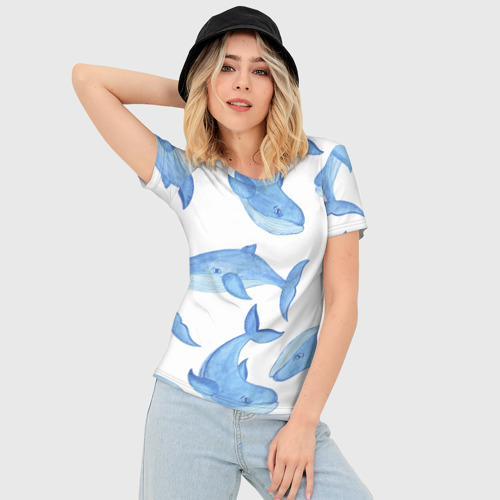 Женская футболка 3D Slim Косяк китов, цвет 3D печать - фото 3