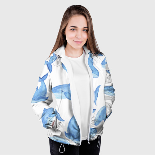 Женская куртка 3D Косяк китов, цвет белый - фото 4