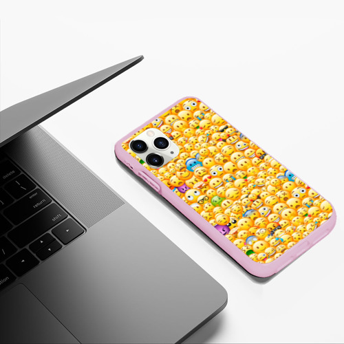 Чехол для iPhone 11 Pro Max матовый Смайлики Emoji, цвет розовый - фото 5