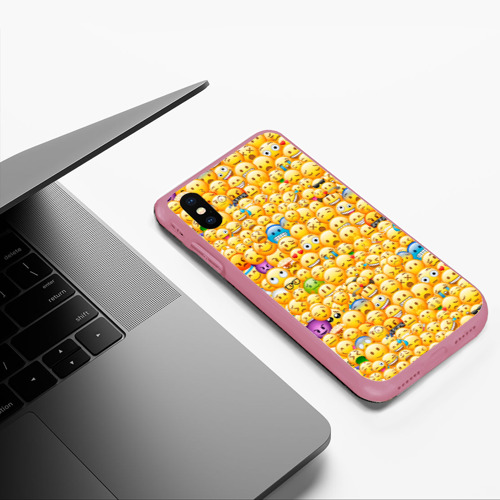 Чехол для iPhone XS Max матовый Смайлики Emoji, цвет малиновый - фото 5