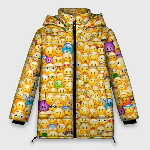 Женская зимняя куртка Oversize Смайлики Emoji, цвет светло-серый