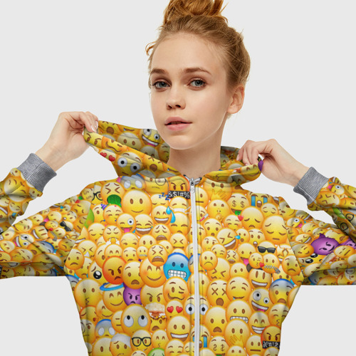 Женская толстовка 3D на молнии Смайлики Emoji, цвет меланж - фото 5