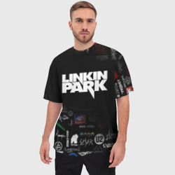 Футболка с принтом Linkin Park Линкин Парк для мужчины, вид на модели спереди №2. Цвет основы: белый