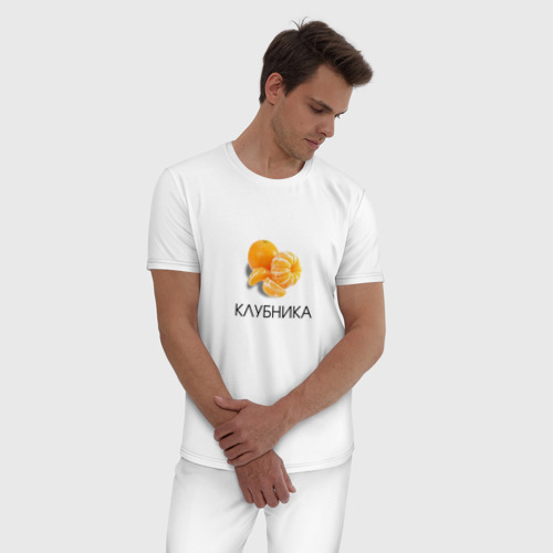 Мужская пижама хлопок Мандарин клубника, цвет белый - фото 3