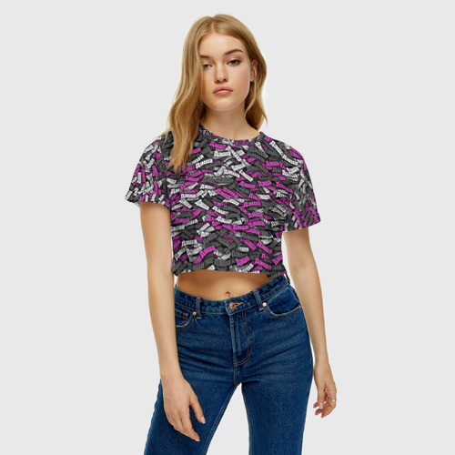 Женская футболка Crop-top 3D Именной камуфляж Даша, цвет 3D печать - фото 3