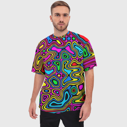 Мужская футболка oversize 3D Искажение красок - психодел, цвет 3D печать - фото 3