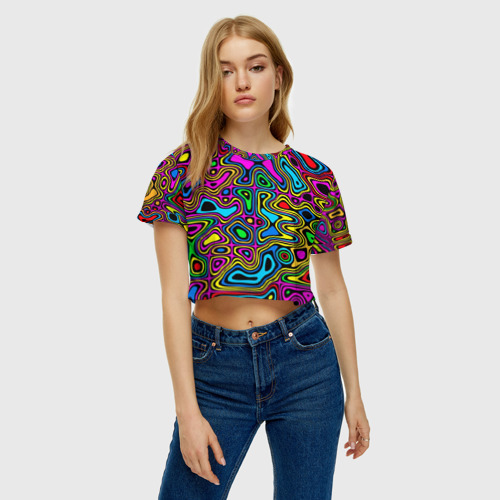 Женская футболка Crop-top 3D Искажение красок - психодел, цвет 3D печать - фото 3