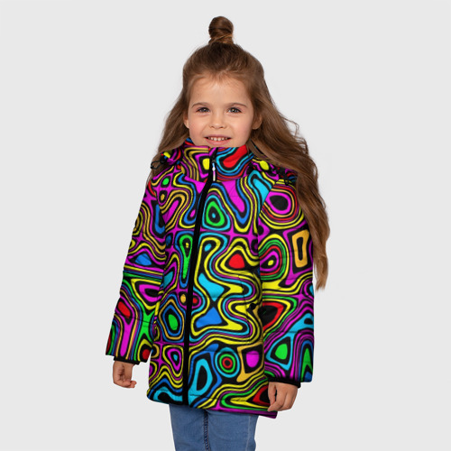 Зимняя куртка для девочек 3D Искажение красок - психодел, цвет красный - фото 3