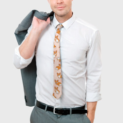 Галстук с принтом Корги для мужчины, вид на модели спереди №3. Цвет основы: белый