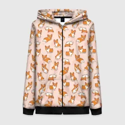 Женская толстовка 3D на молнии Корги