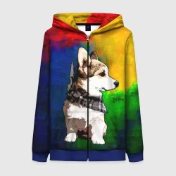 Женская толстовка 3D на молнии Корги