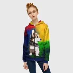 Женская толстовка 3D на молнии Корги - фото 2