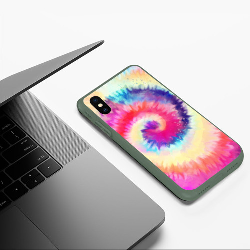 Чехол для iPhone XS Max матовый Tie Dye vortex, цвет темно-зеленый - фото 5