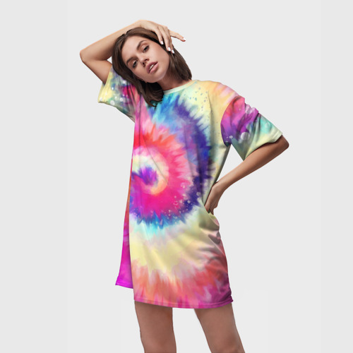 Платье-футболка 3D Tie Dye vortex, цвет 3D печать - фото 3