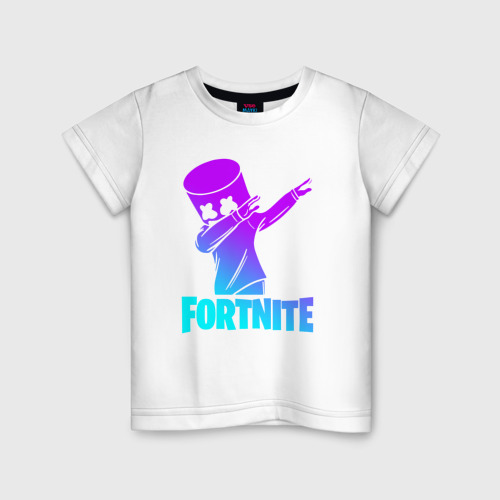 Детская футболка из хлопка с принтом Fortnite X Marshmello, вид спереди №1