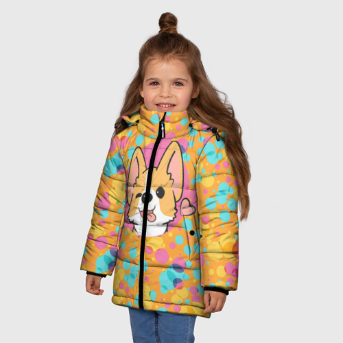 Зимняя куртка для девочек 3D Милый корги, цвет светло-серый - фото 3