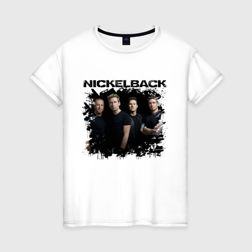 Женская футболка из хлопка с принтом Состав Nickelback, вид спереди №1