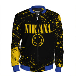 Мужской бомбер 3D Nirvana smile logo with yellow grunge