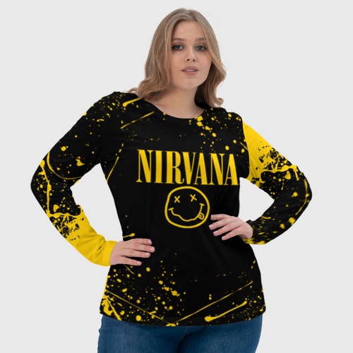 Женский лонгслив 3D Nirvana smile logo with yellow grunge, цвет 3D печать - фото 6