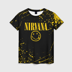 Женская футболка 3D Nirvana smile logo with yellow grunge
