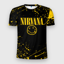 Мужская футболка 3D Slim Nirvana smile logo with yellow grunge