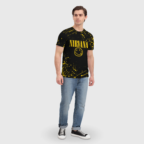 Мужская футболка 3D Nirvana smile logo with yellow grunge, цвет 3D печать - фото 5