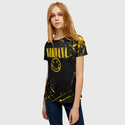 Женская футболка 3D Nirvana smile logo with yellow grunge - фото 2