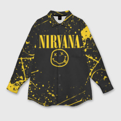 Мужская рубашка oversize 3D Nirvana smile logo with yellow grunge
