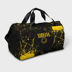 Сумка спортивная 3D Nirvana smile logo with yellow grunge