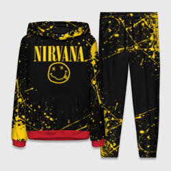 Женский костюм с толстовкой 3D Nirvana smile logo with yellow grunge