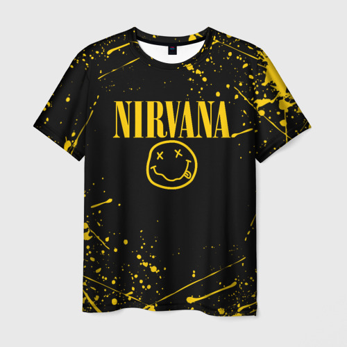 Мужская футболка 3D Nirvana smile logo with yellow grunge, цвет 3D печать