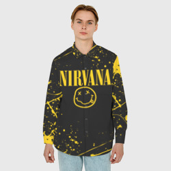 Мужская рубашка oversize 3D Nirvana smile logo with yellow grunge - фото 2