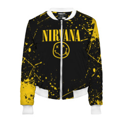 Женский бомбер 3D Nirvana smile logo with yellow grunge