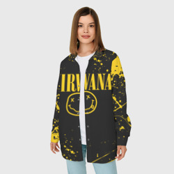 Женская рубашка oversize 3D Nirvana smile logo with yellow grunge - фото 2