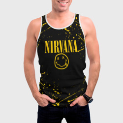 Мужская майка 3D Nirvana smile logo with yellow grunge - фото 2