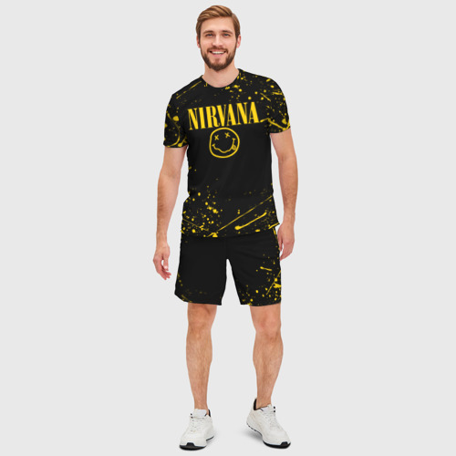 Мужской костюм с шортами 3D Nirvana smile logo with yellow grunge, цвет 3D печать - фото 3