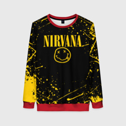 Женский свитшот 3D Nirvana smile logo with yellow grunge