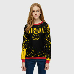 Женский свитшот 3D Nirvana smile logo with yellow grunge - фото 2