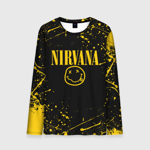 Мужской лонгслив с принтом Nirvana smile logo with yellow grunge, вид спереди №1