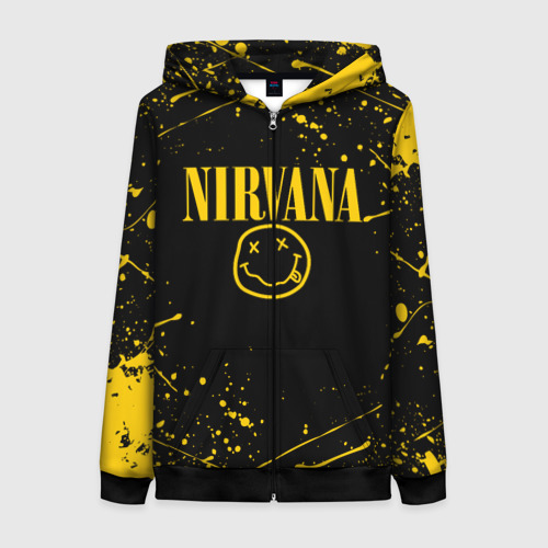 Женская толстовка 3D на молнии Nirvana smile logo with yellow grunge, цвет черный