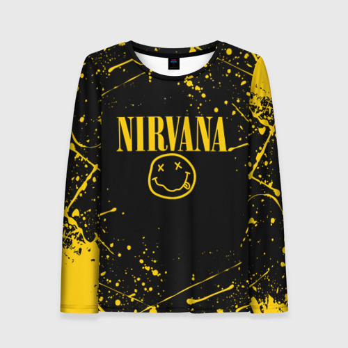 Женский лонгслив 3D Nirvana smile logo with yellow grunge, цвет 3D печать