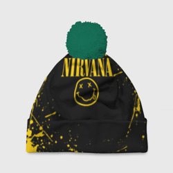 Шапка 3D c помпоном Nirvana smile logo with yellow grunge