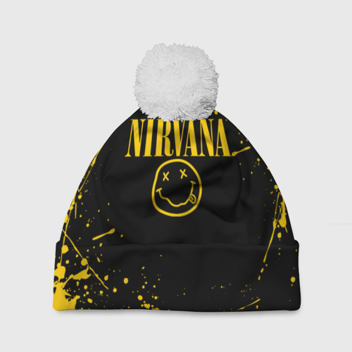 Шапка 3D c помпоном Nirvana smile logo with yellow grunge, цвет 3D печать